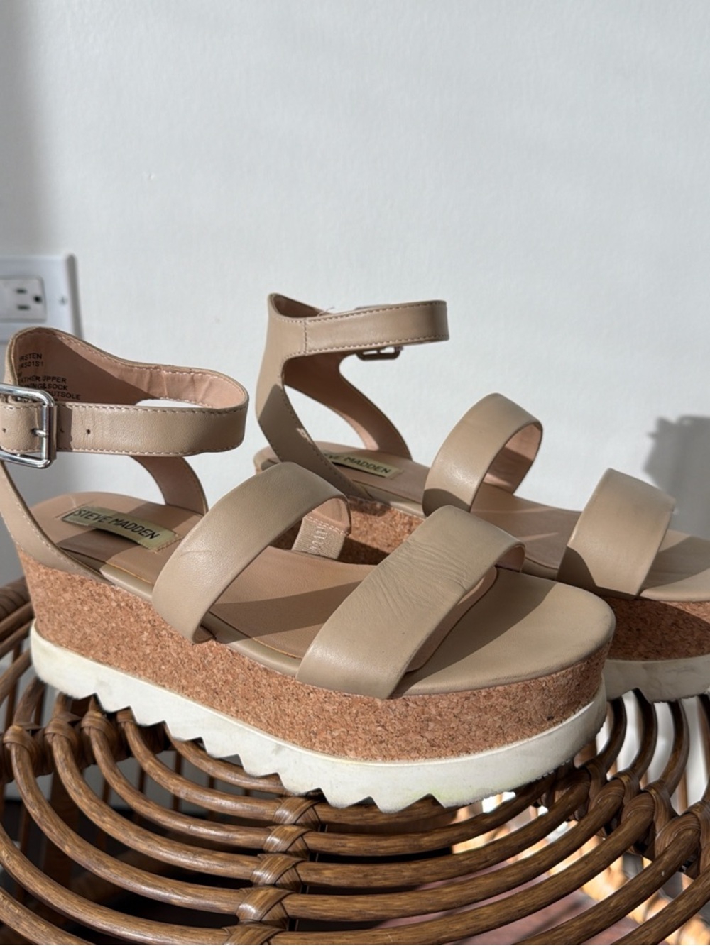 Steve Madden Beige Cork Platform Sandals